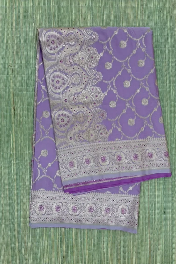 Lilac Pure Mashru Silk Saree with Dark Purple Piping Border