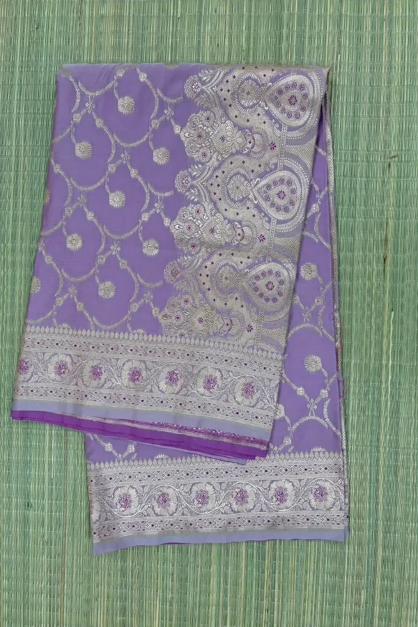Lilac Pure Mashru Silk Saree with Dark Purple Piping Border