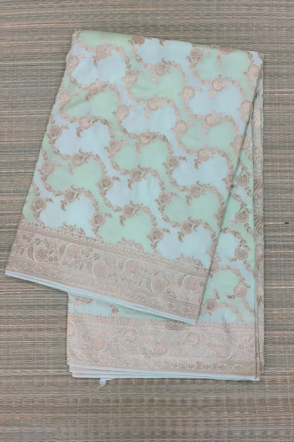 Mint Green and Turquoise Green Pure Mashru Silk Saree