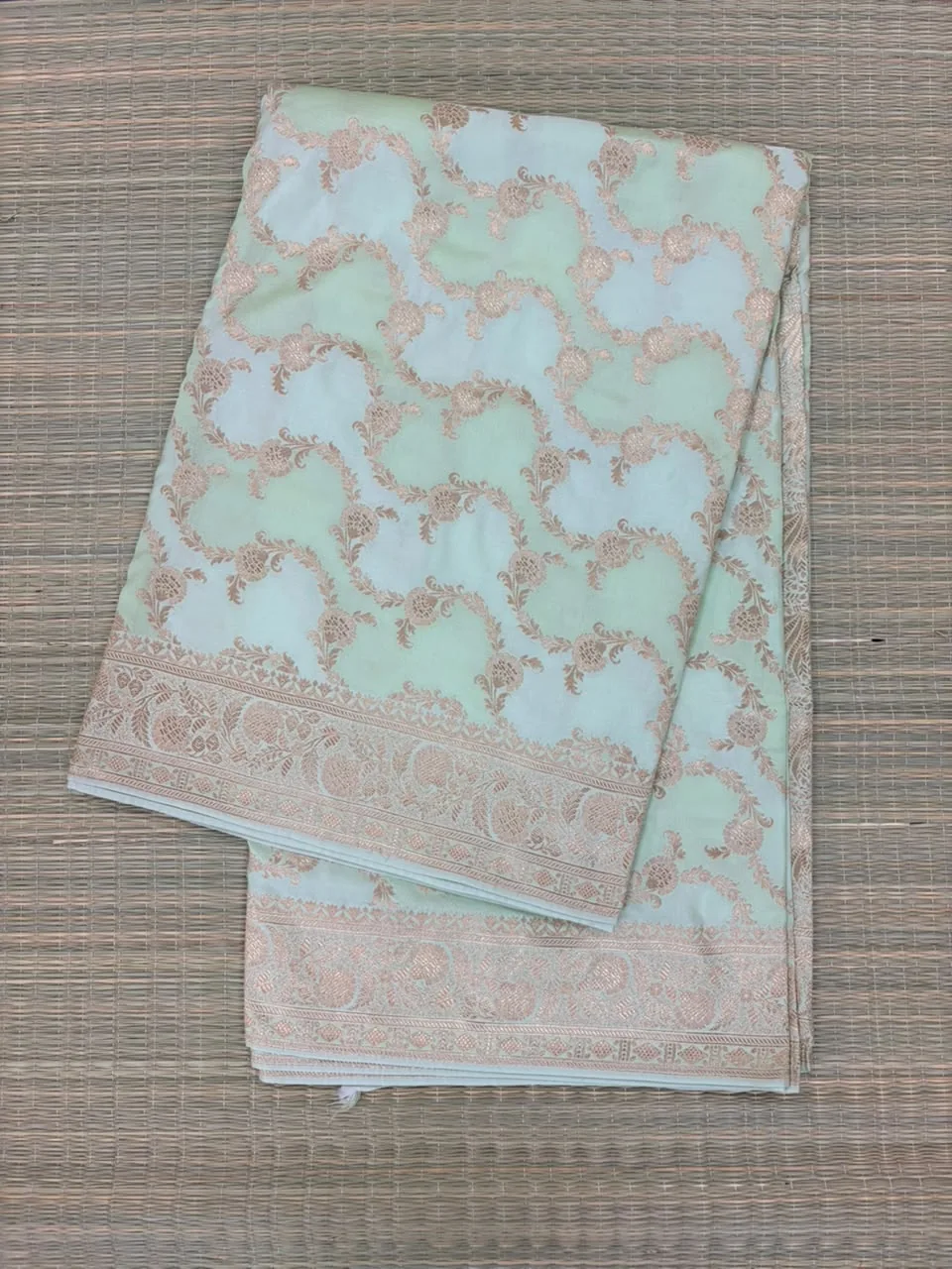 Mint Green and Turquoise Green Pure Mashru Silk Saree