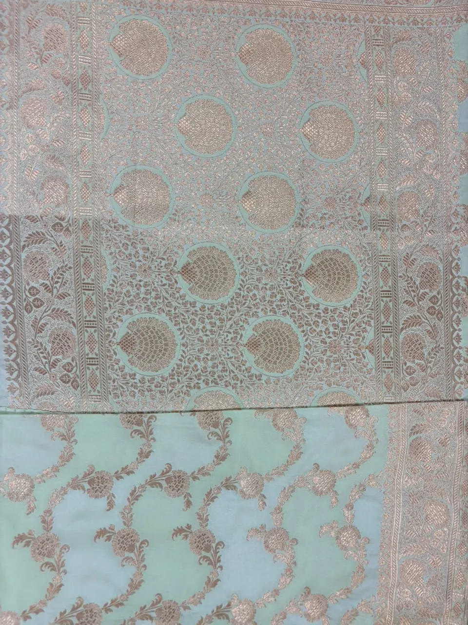 Mint Green and Turquoise Green Pure Mashru Silk Saree - Image 2