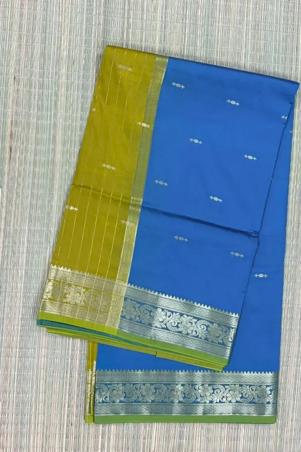 Ramar Blue and Olive Green Semi Silk Saree
