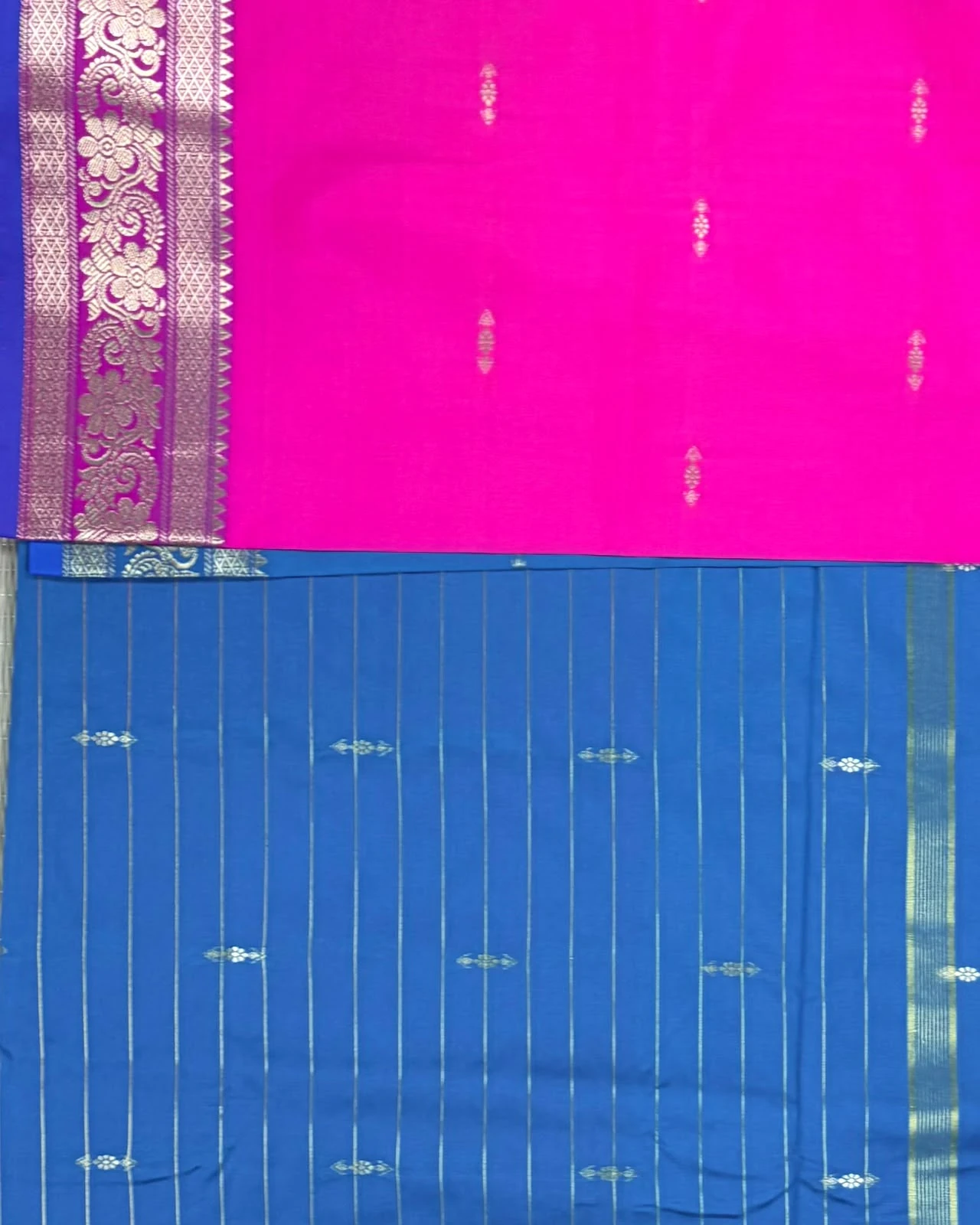 Ramar Blue and Rani Pink Semi Silk Saree - Image 2