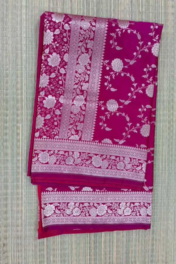 Rani Pink Floral Jaal Pure Mashru Silk Saree
