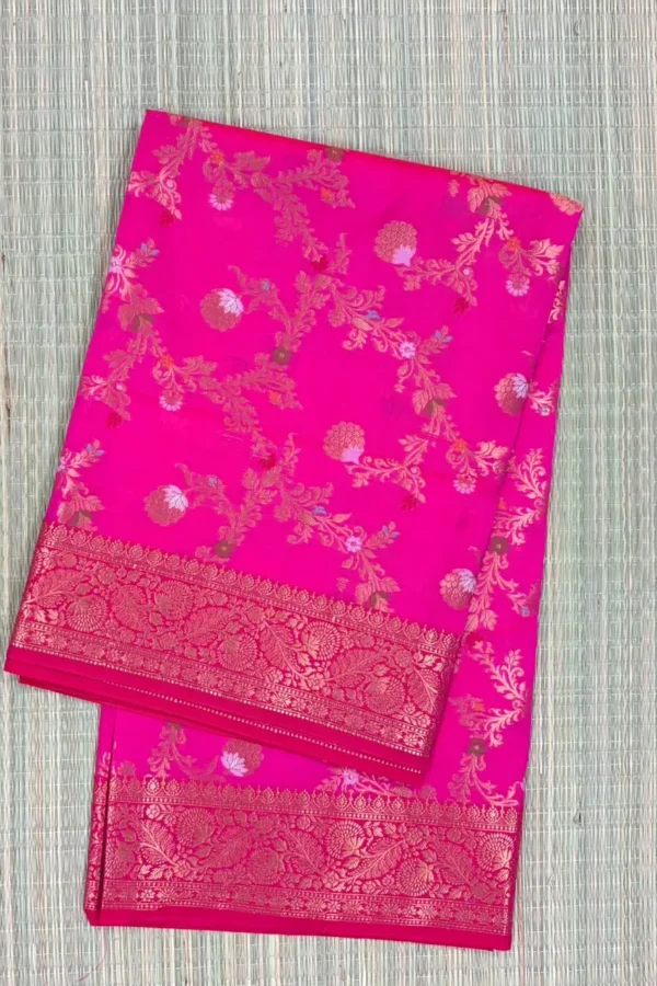 Rani Pink Meenakari Semi Silk Saree with Red Piping Border
