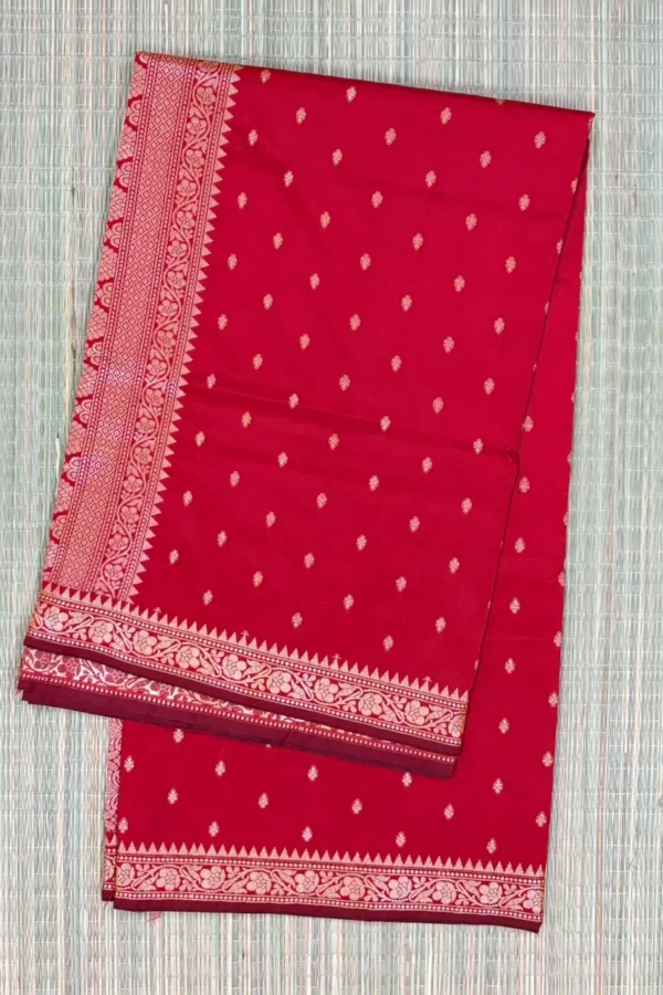 Red Small Butta Semi Silk Saree with Maroon Piping Border