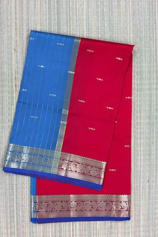 Red and Blue Semi Silk Saree