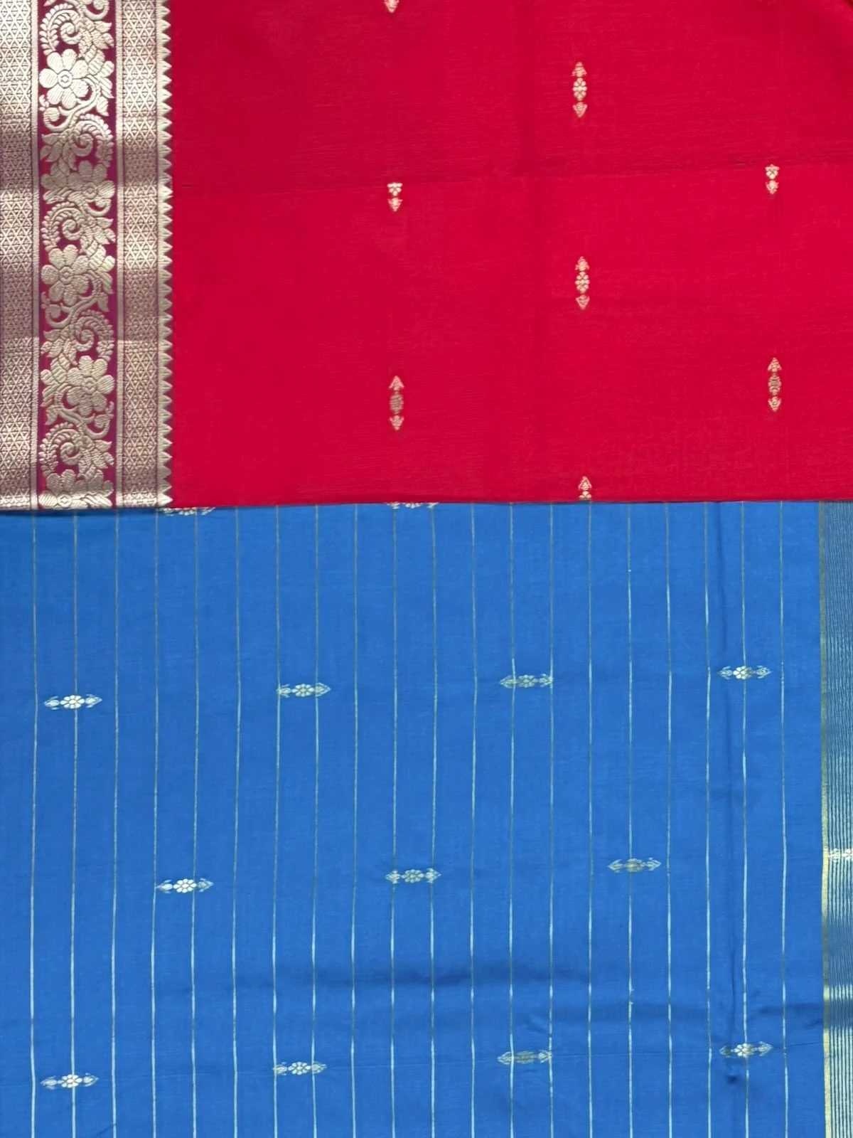 Red and Blue Semi Silk Saree - Image 3