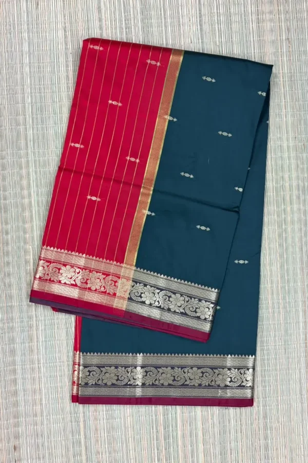 Red and Dark Bottle Green Semi Silk Saree