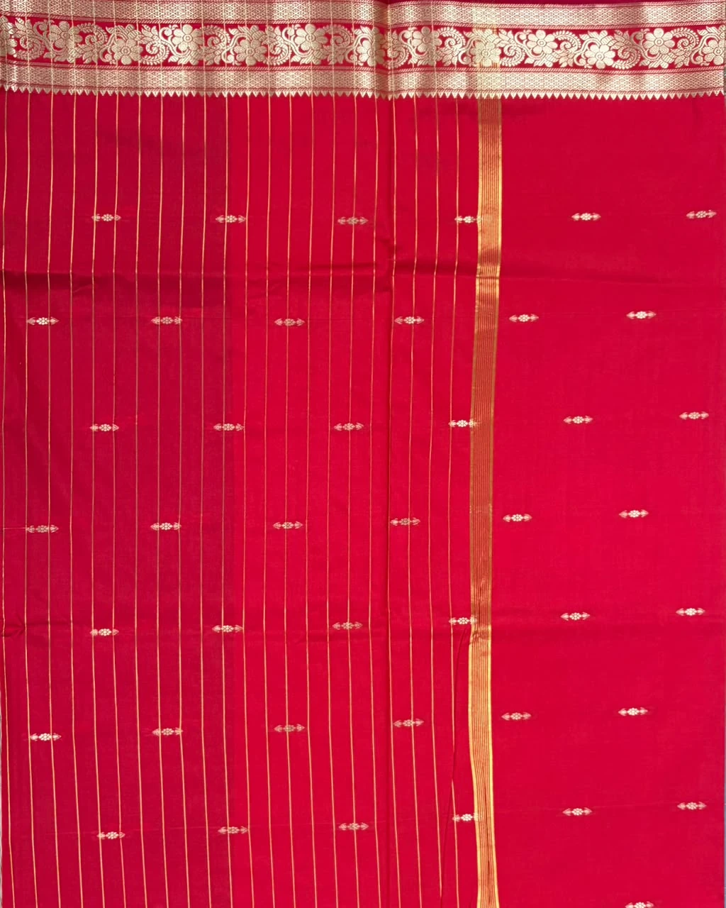 Red and Sky Blue Semi Silk Saree - Image 3