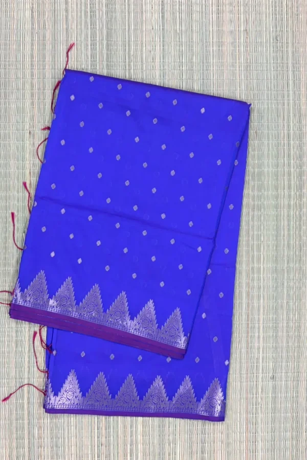 Royal Blue Temple Border Butta Semi Silk Saree with Purple Piping Border