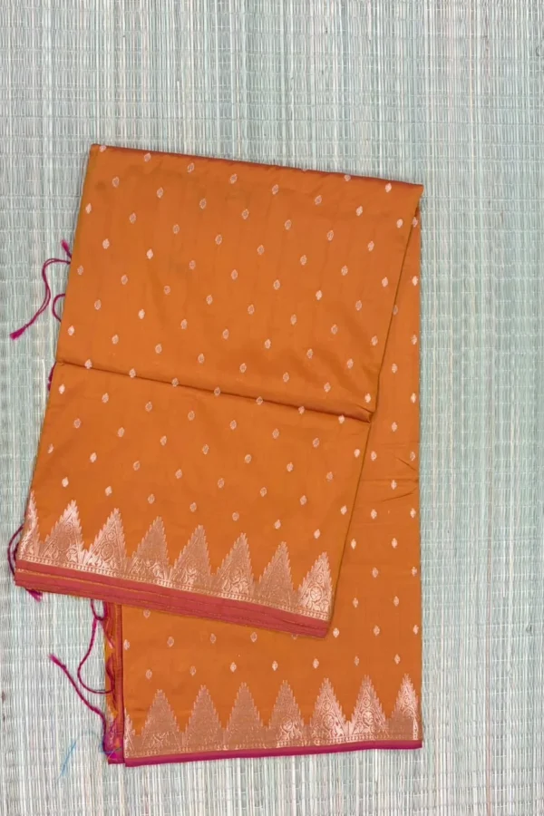 Rust Orange Temple Border Semi Silk Saree