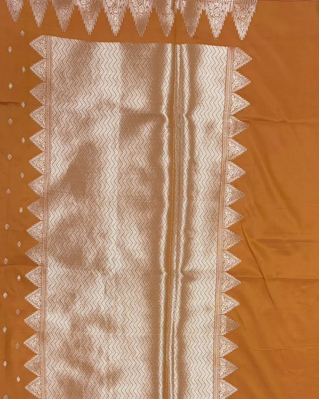 Rust Orange Temple Border Semi Silk Saree - Image 3