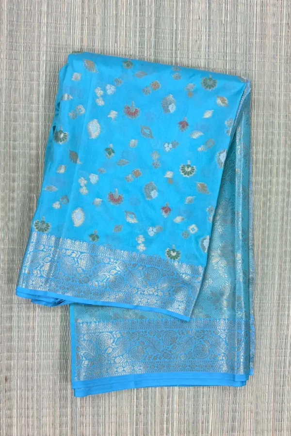Sky Blue Fall Pattern Semi Silk Saree