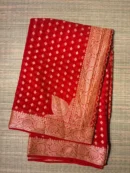 Bright Red Small Butta Pure Georgette Saree 2
