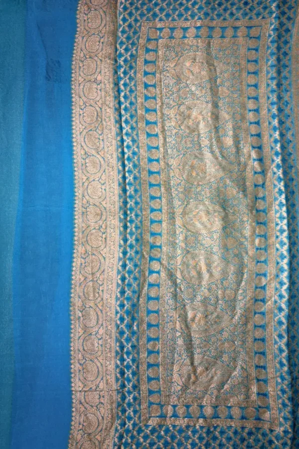 Navy Blue and Sky Blue Small Butta Pure Georgette Saree 3
