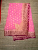 Baby Pink Small Butta Pure Georgette Saree with Red Border 1