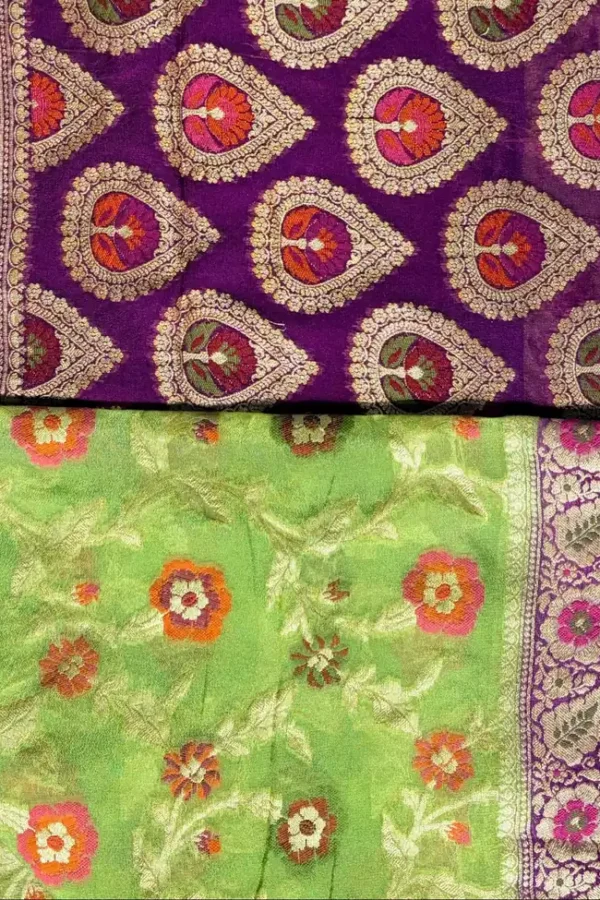 Sea Green Floral Pure Georgette Saree with Purple Border 2