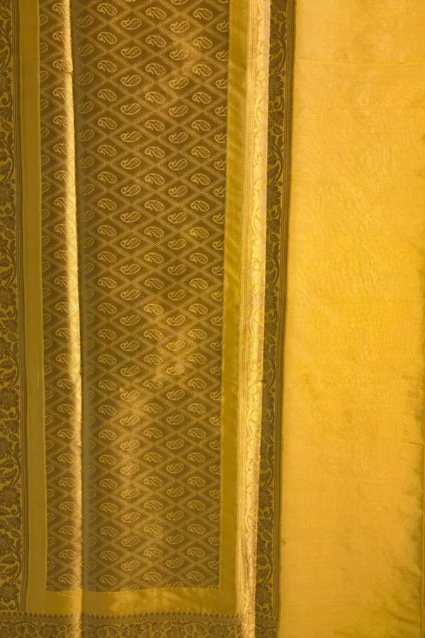 Bright Yellow Floral Jaal Pattern Semi Katan Saree 3