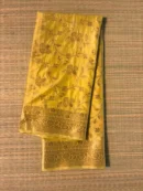 Bright Yellow Floral Jaal Pattern Semi Katan Saree