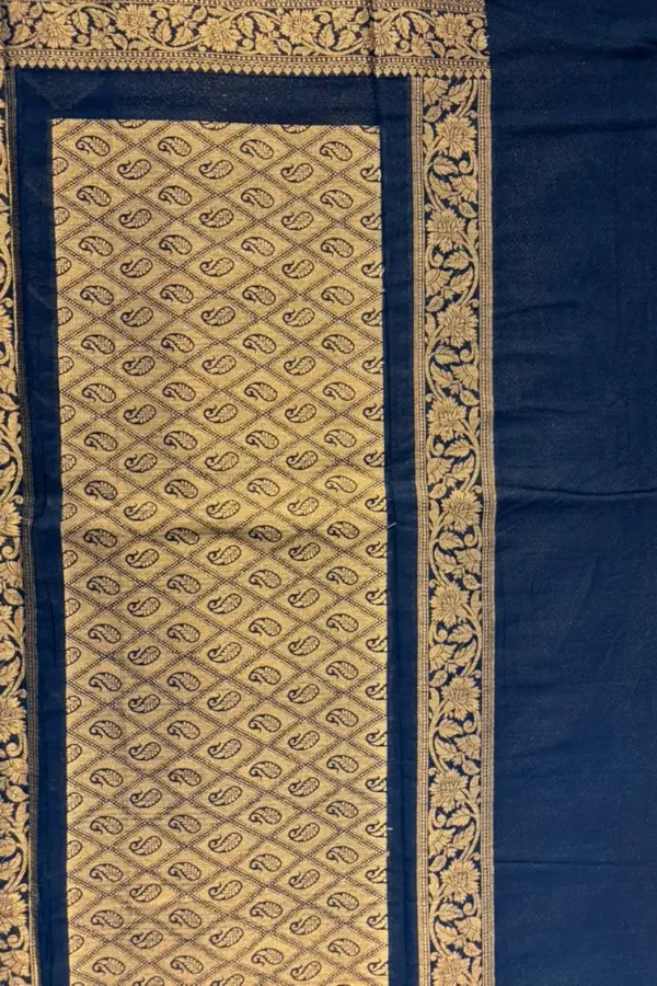 Tricolour Ink Blue, Sky Blue and Green Zigzag Semi Chiffon Saree