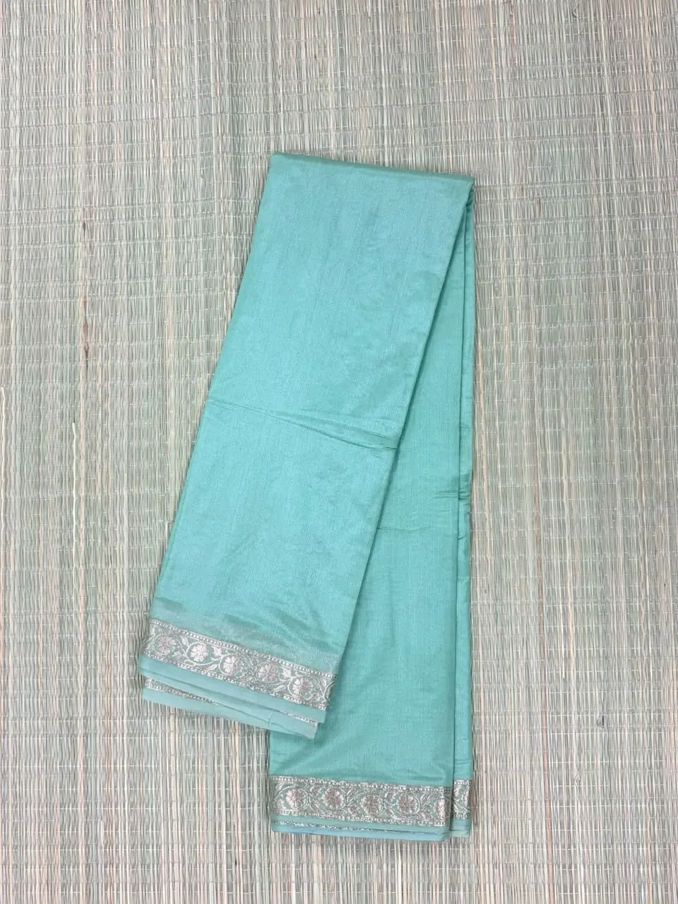 Turquoise Blue Semi Katan Saree