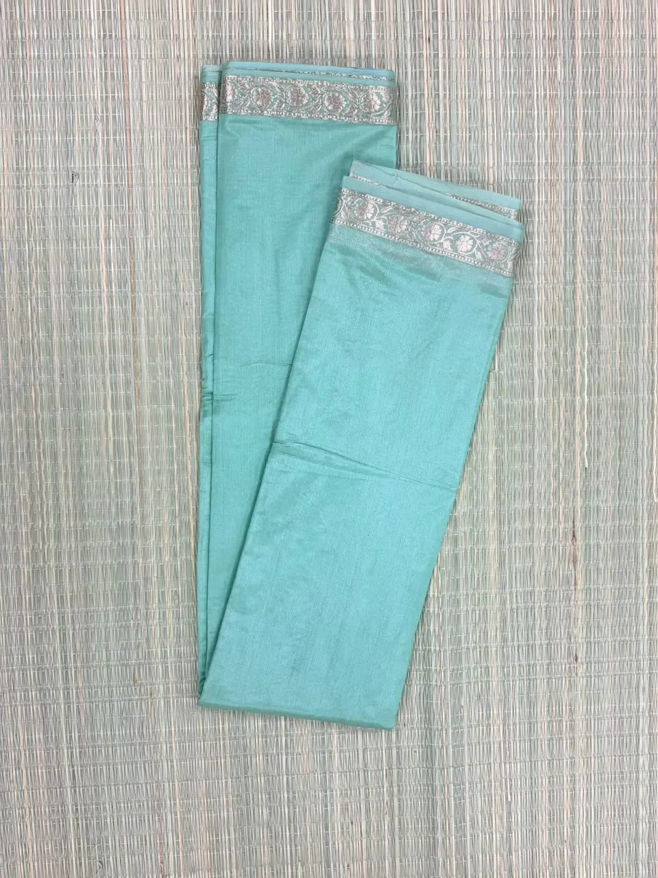 Turquoise Blue Semi Katan Saree