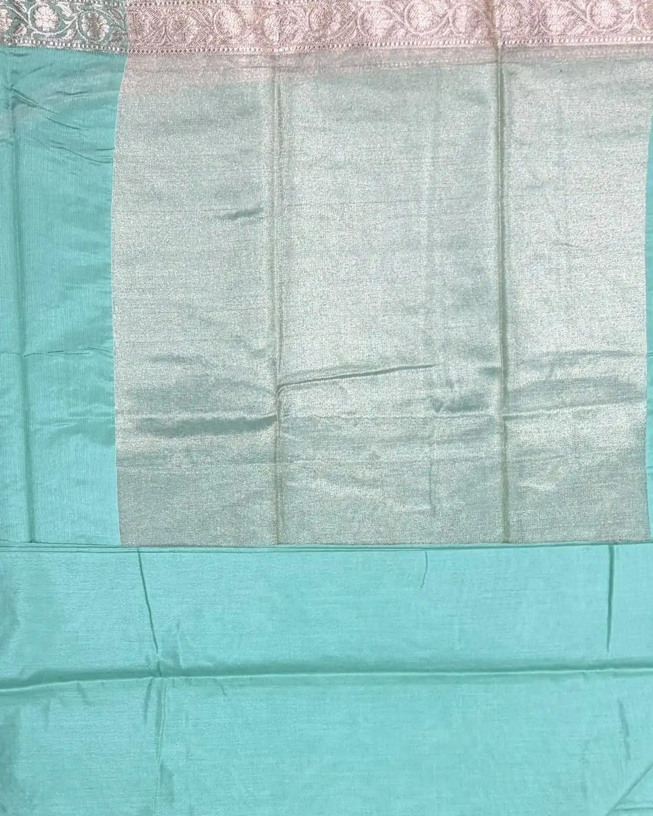 Turquoise Blue Semi Katan Saree - Image 2