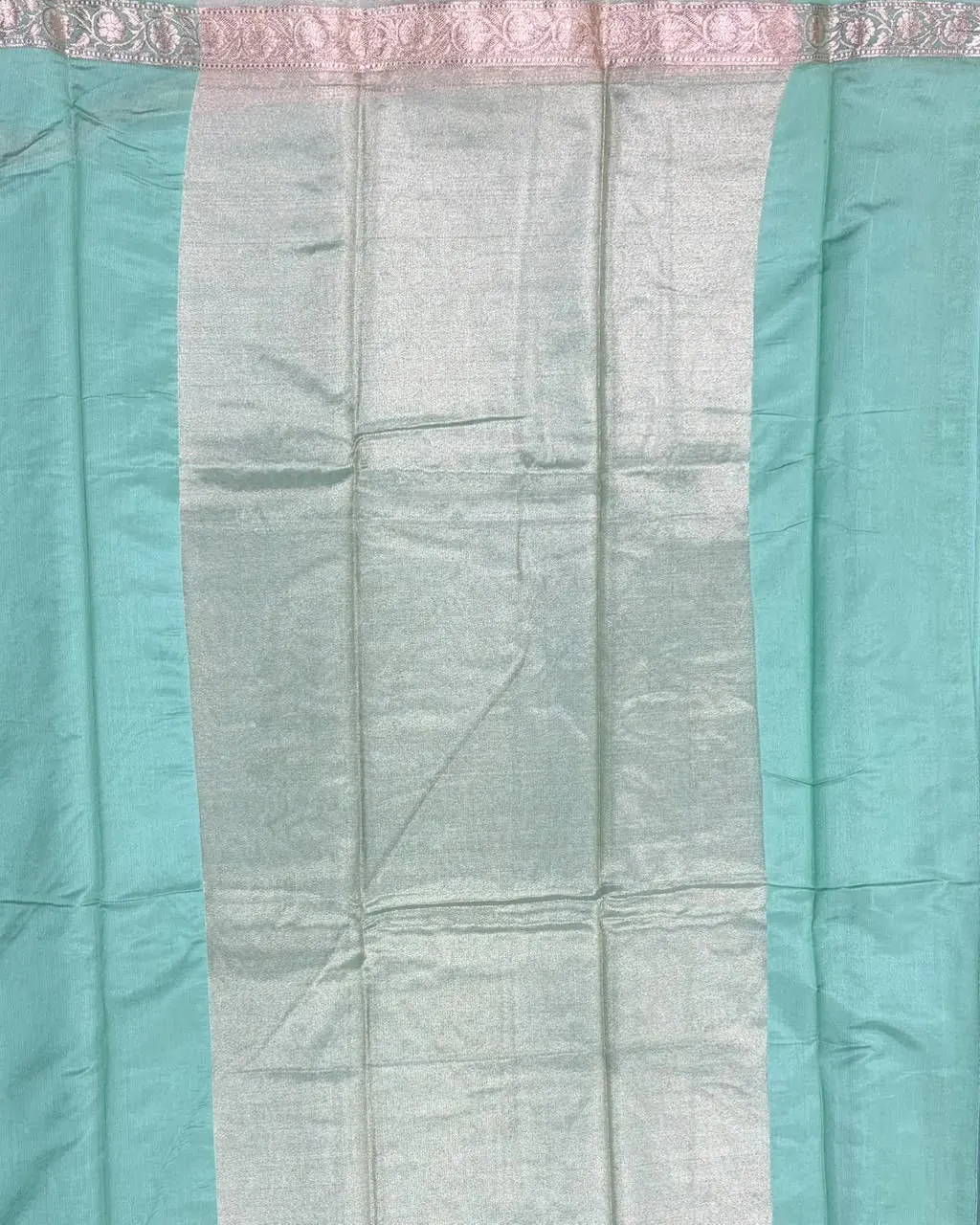 Turquoise Blue Semi Katan Saree - Image 3