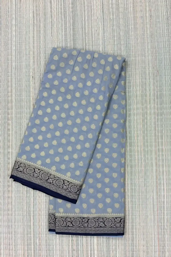Grey Semi Chiffon Saree with Black Border