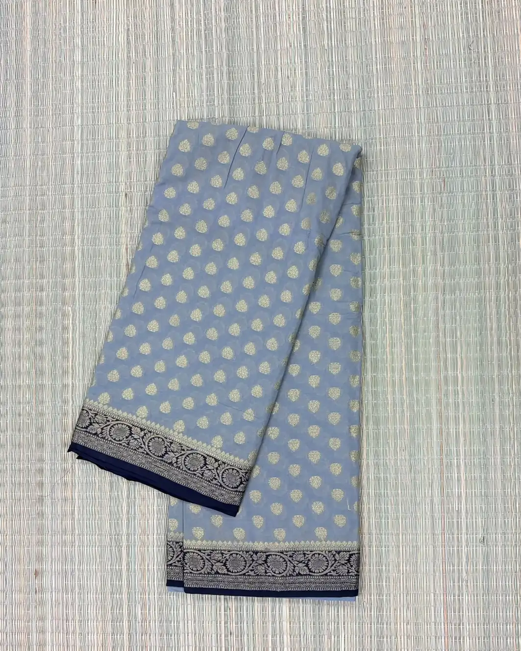 Grey Semi Chiffon Saree with Black Border