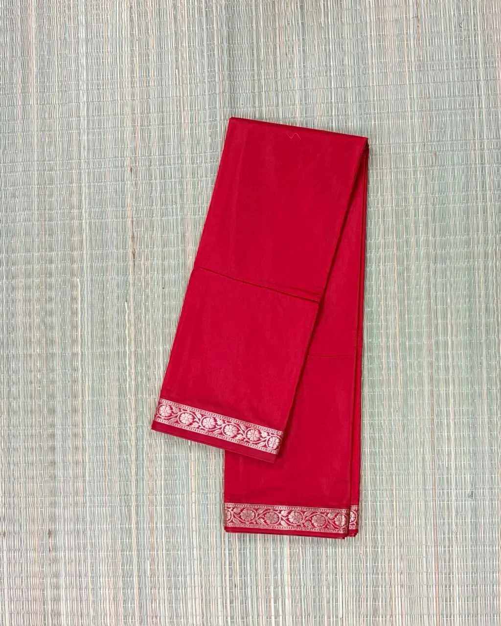 Bright Red Semi Katan Saree