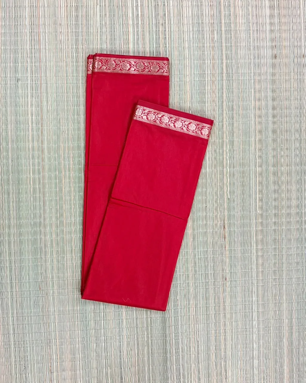 Bright Red Semi Katan Saree