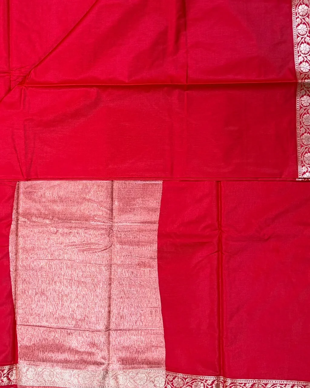 Bright Red Semi Katan Saree - Image 3