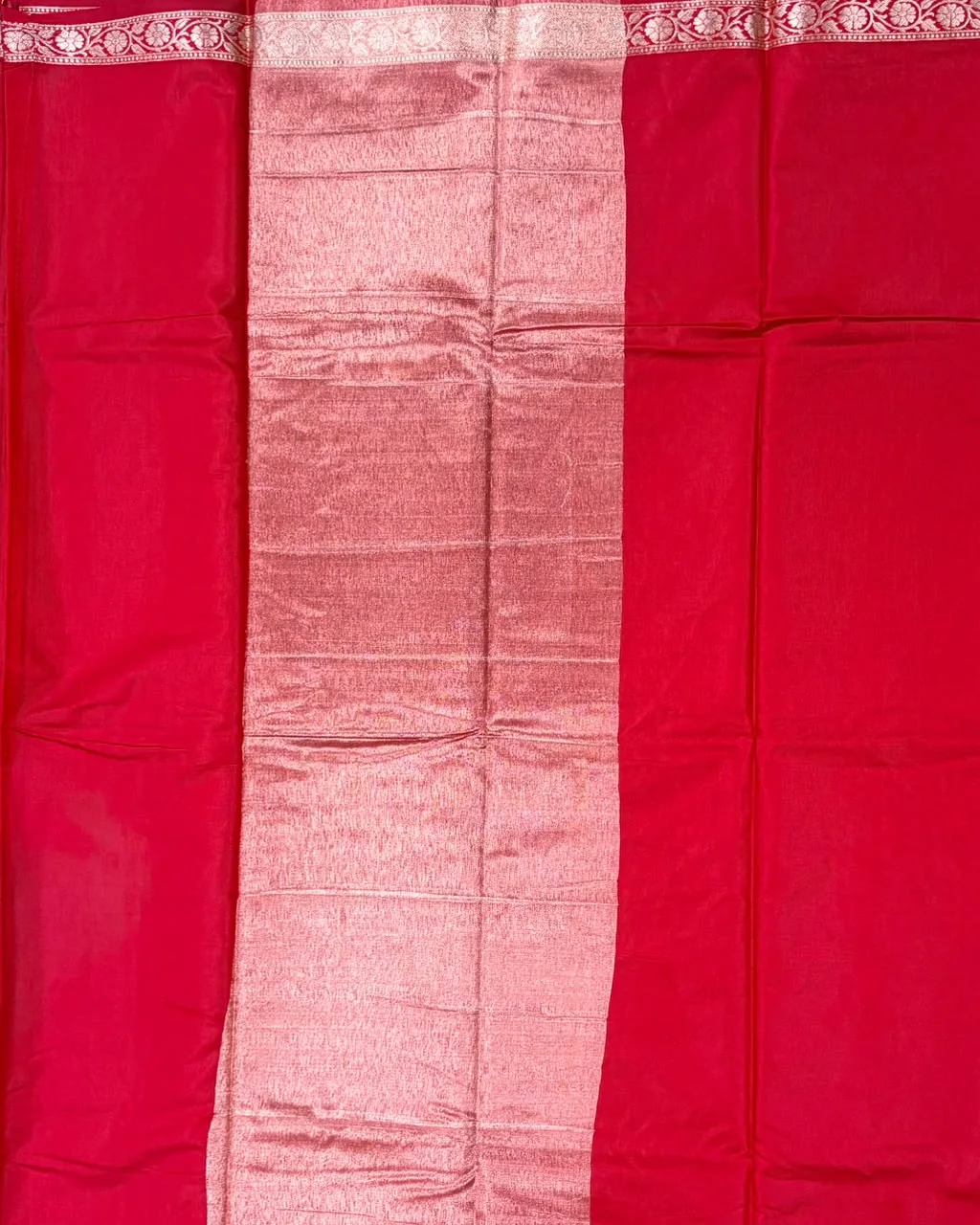 Bright Red Semi Katan Saree - Image 2