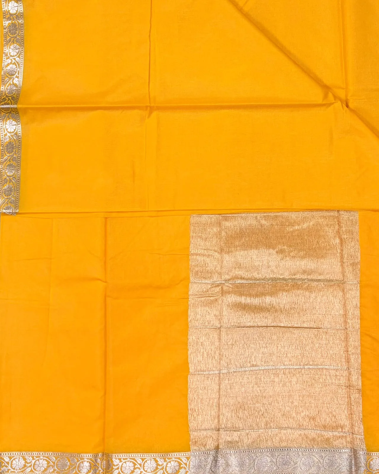 Bright Yellow Semi Katan Saree - Image 2