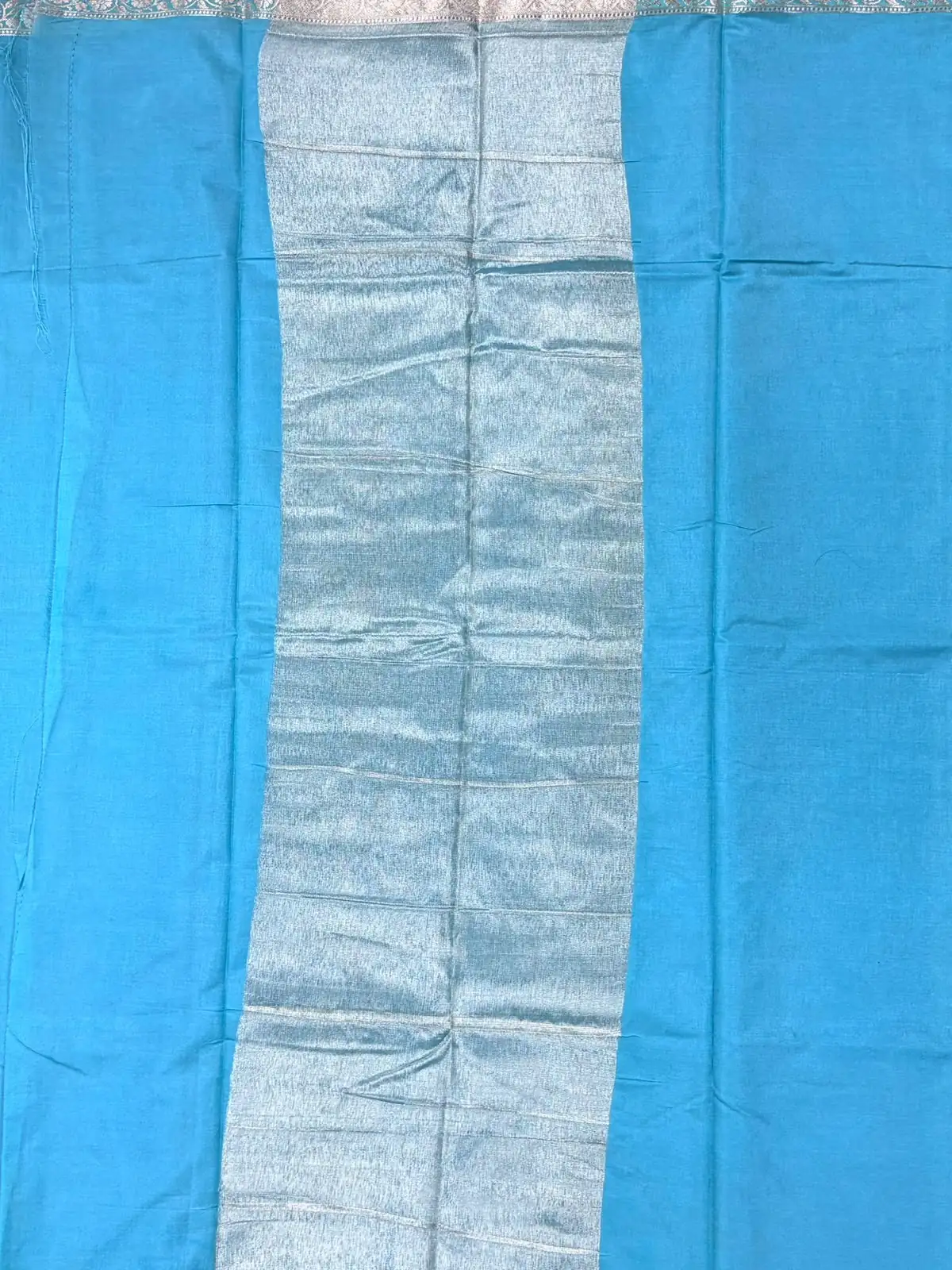 Sky Blue Semi Katan Saree - Image 3