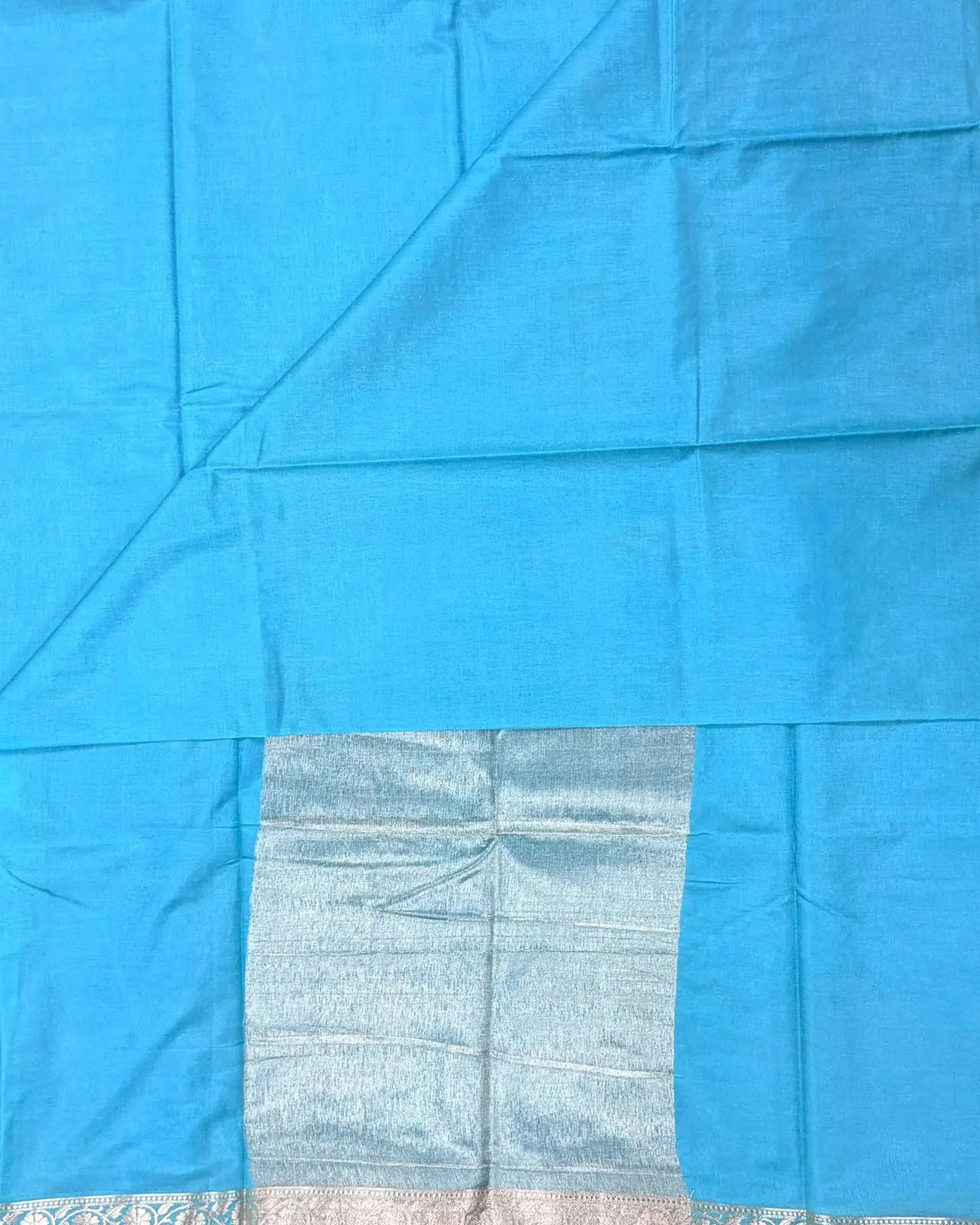 Sky Blue Semi Katan Saree - Image 2