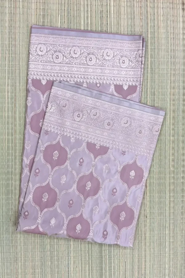 Dusky Rose and Lilac Rangkaat Pattern Pure Katan Saree
