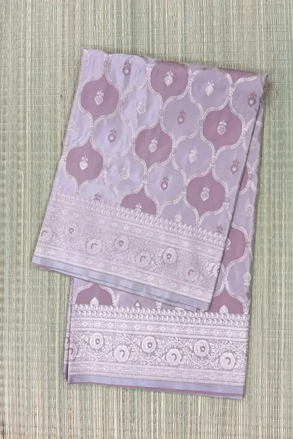 Dusky Rose and Lilac Rangkaat Pattern Pure Katan Saree