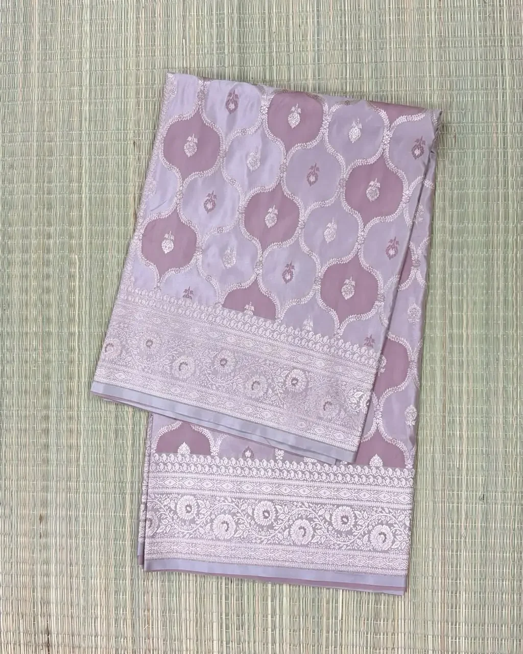 Dusky Rose and Lilac Rangkaat Pattern Pure Katan Saree