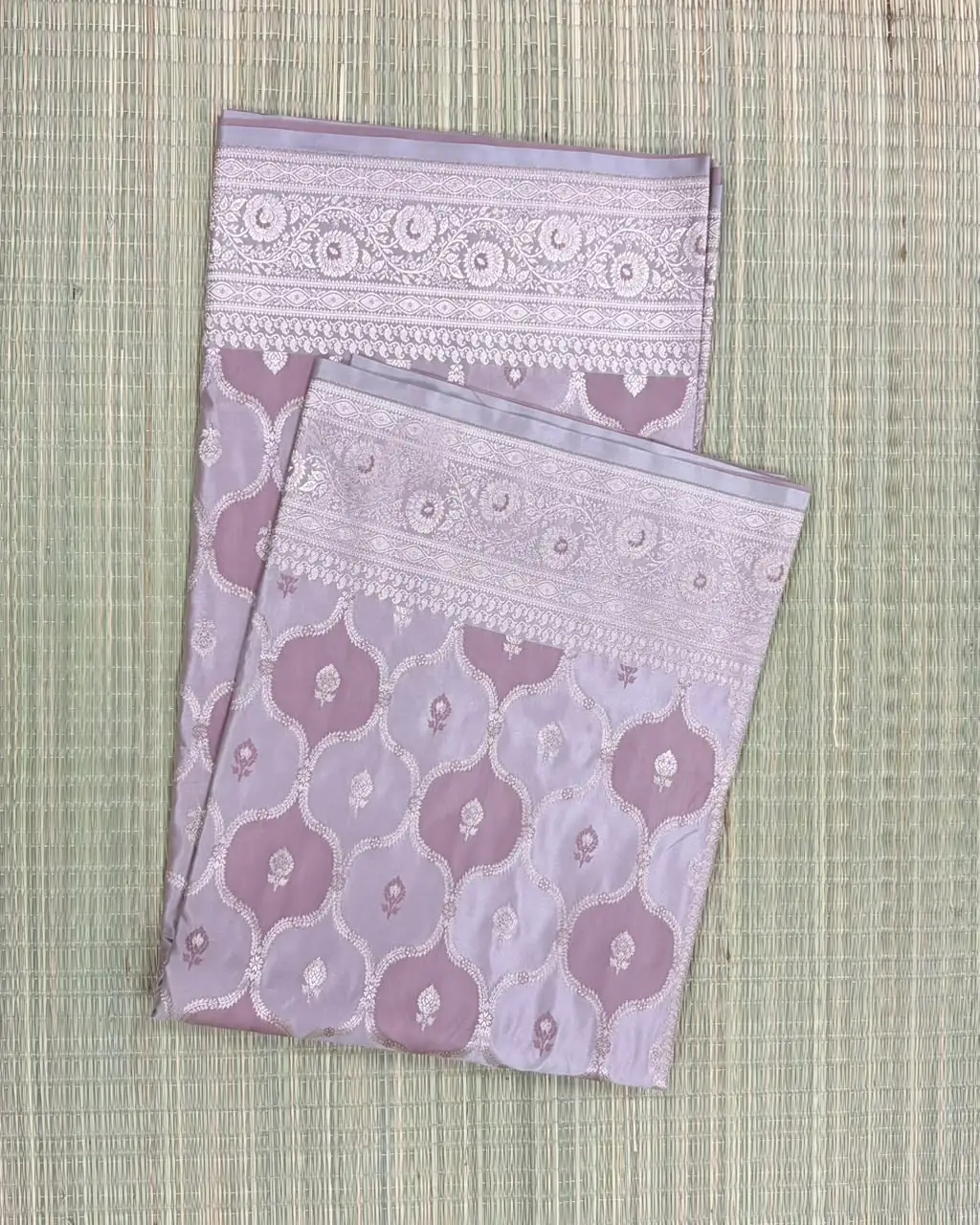 Dusky Rose and Lilac Rangkaat Pattern Pure Katan Saree