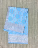 Sky Blue Mint and Powder Blue Tricolour Rangkaat Pattern Pure Katan Saree