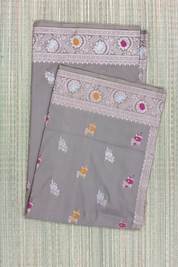 Dark Beige Mashru Silk Saree with Meenakari Border