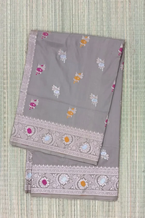 Dark Beige Mashru Silk Saree with Meenakari Border