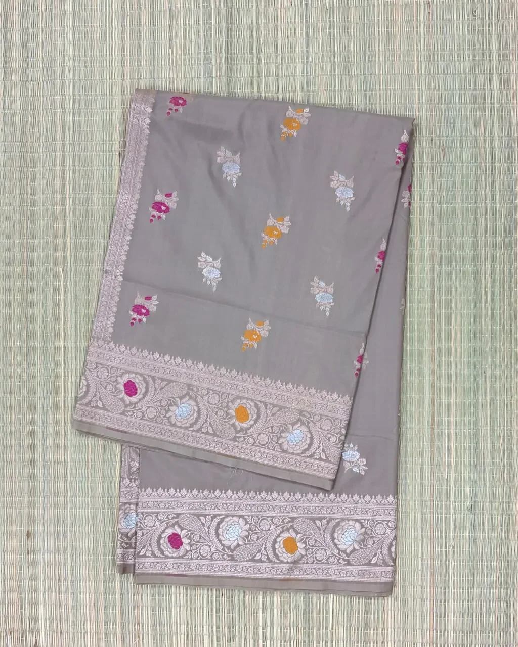 Dark Beige Mashru Silk Saree with Meenakari Border