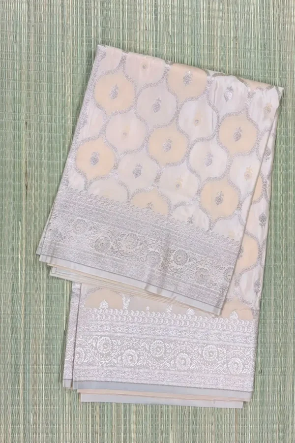 Beige and Pale Peach Rangkaat Pattern Pure Katan Saree