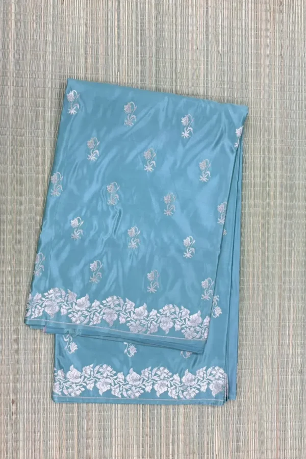 Greyish Blue Pure Mashru Silk Saree