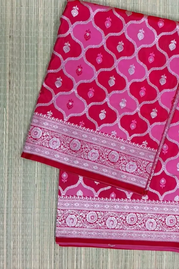 Pink and Red Rangkaat Pattern Pure Katan Saree