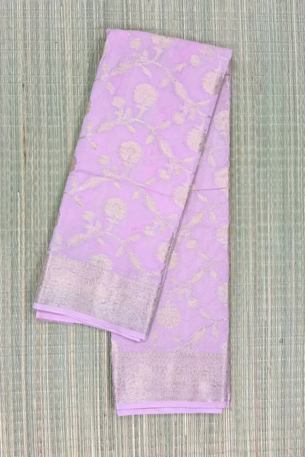 Lilac Semi Chiffon Saree with Floral Jaal Pattern